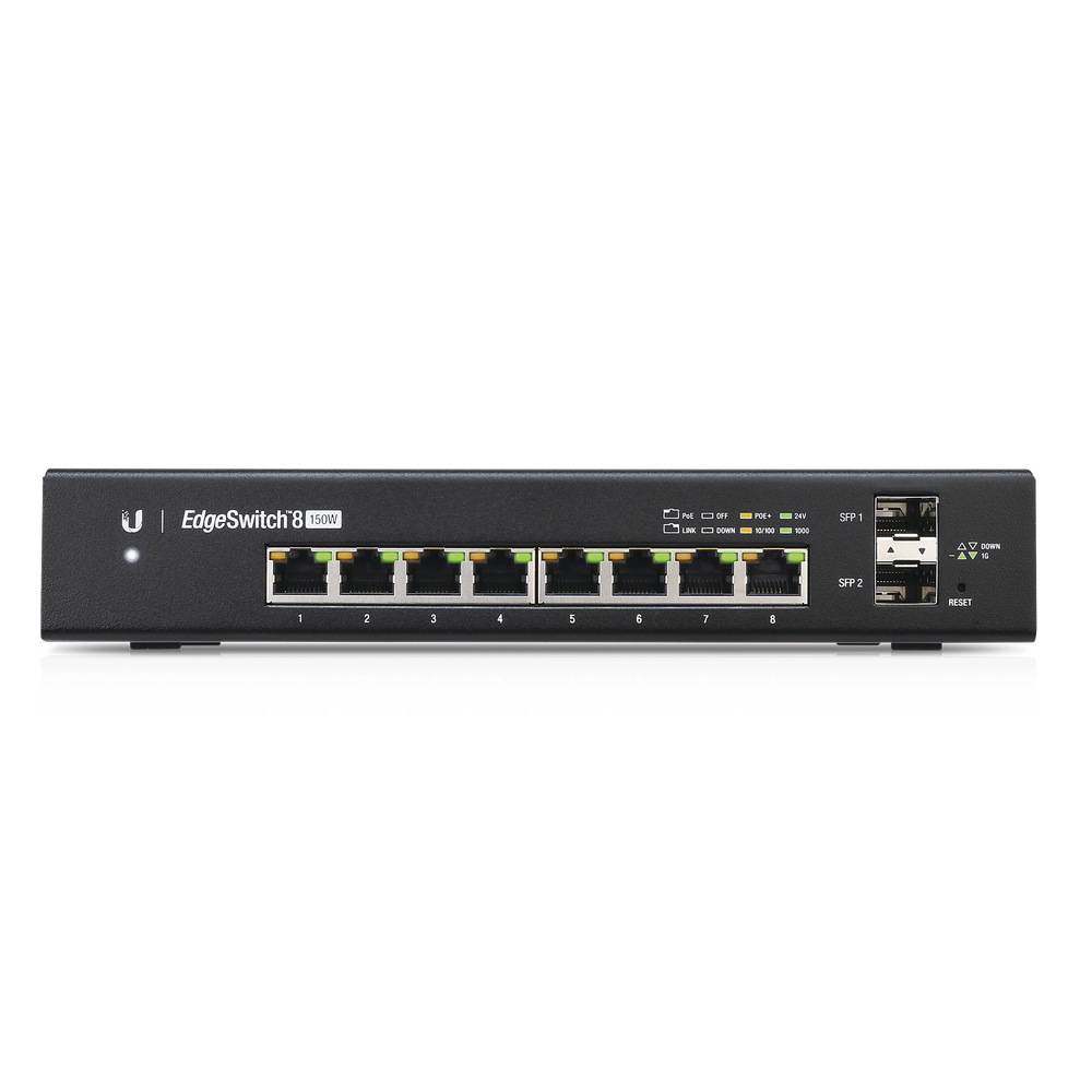 Switch EdgeMAX Administrable de 8 Puertos Gigabit con PoE+/PoE Pasivo 24V + 2 Puertos SFP