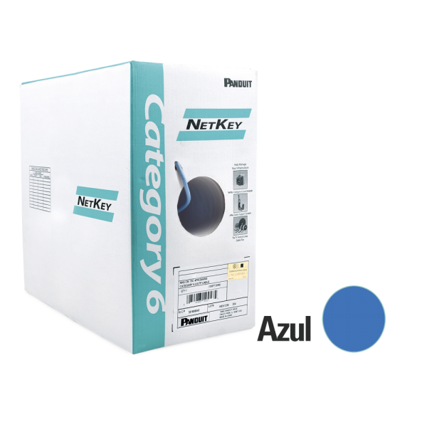 Bobina de Cable UTP 305 m. cobre, azul, Categoría 6 (24 AWG), riser (CMR), de 4 pares