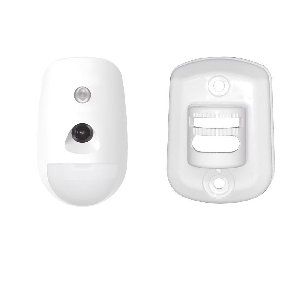 Detector PIR Interior con Cámara Inalámbrica / Inmunidad a Mascotas / Rango de Detección de 12 mts / Angulo de 85.9° de Cobertura + Montaje de Pared