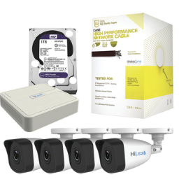 Kit IP 4 Megapixel / NVR de 4 Canales / 4 Cámaras IP / Bobina de Cable de 100 mts / Disco Duro 1 TB