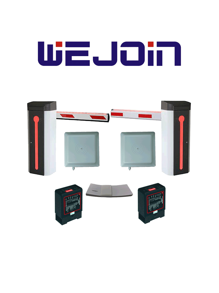 paquete para Control de Acceso Vehicular / 2 barreras Wejoin WJDZ120L34, WJDZ120R34/ 2 Lectoras Saxxon SAXR2656 / 2 sensores de masa Wejoin WJDG102 / 100 Tag de Papel adherible SAXXON THF02