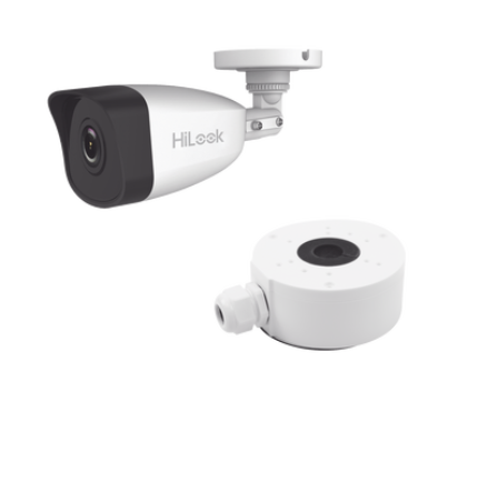 KIT DE CÁMARA + MONTAJE / Bala IP 4 Megapixel / 30 mts IR / Exterior IP67 / PoE / WDR 120 dB / Lente 2.8 mm / H.265+