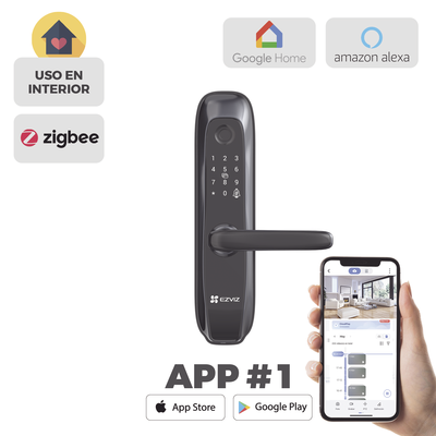 Cerradura Inteligente / Protocolo Zigbee / Códigos Temporales Para Visitantes / Lectura de Huella / Lectura de Tag / Contraseña / Botón para Timbrar / Alarma Anti-intrusión / Incluye HUB