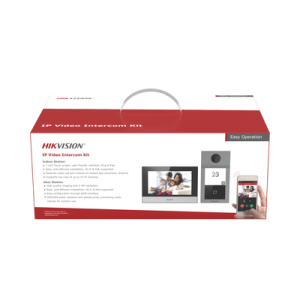 Kit de Videoportero IP Poe Estandar con llamada a App de Smartphone (HikConnect) / Apertura con tarjeta MIFARE / Frente de calle IK08 & IP65 / Soporta 2 puertas