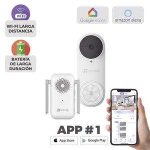 Timbre con Cámara Wi-Fi (Doorbell) de Batería Recargable / Libre de Cables / Uso Exterior Con Protección (IP65) / Cámara 3 Megapíxel / Llamada a la App / Incluye Timbre Para Interior Con Timbres Seleccionables / Ranura
