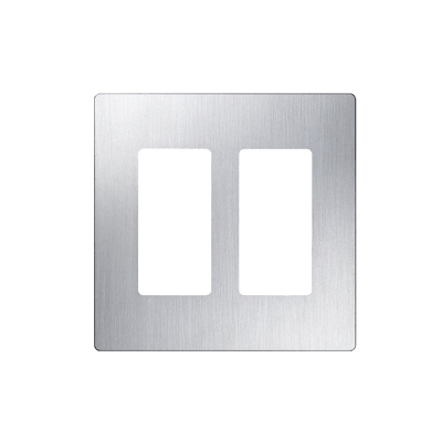 Placa de pared 2 espacios, diseño tipo metálico, para atenuador (dimmer), apagador ó control remoto inalámbrico LUTRON.