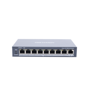 Switch Monitoreable PoE+ / 8 puertos 10/100 Mbps PoE+ / 1 puerto 10/100/1000 Mbps de Uplink / PoE hasta 250 metros / conexión remota desde Hik-ParnerPro / 110 W