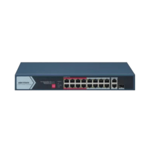 Switch PoE+ / No Administrable / 16 Puertos 10/100 Mbps PoE+ / 2 Puerto 10/100/1000 Mbps + 1 Puerto SFP Uplink / PoE hasta 300 metros / 130 W
