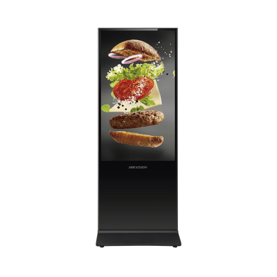 Pantalla LED de 43" con Resolución 4K para Publicidad Digital con Apariencia Metálica / Base para Piso / Altavoz Integrada / WiFi / 1 Puerto LAN / Android 8.1 / Uso 24/7
