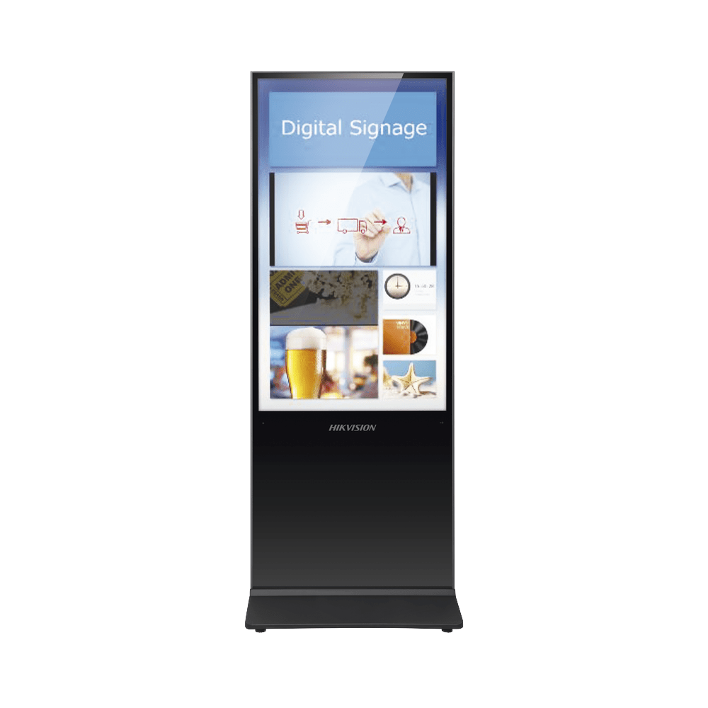 Pantalla de 55" 4K para Publicidad Digital / Base para Piso (Totem) / Puertos USB / Entrada de Video HDMI y VGA / WiFi / Altavoz Integrada