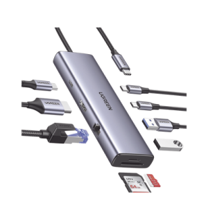 HUB USB-C (Docking Revodok) 9 en 1 | 2 USB-A 3.0 (5Gbps) | 2 USB-C (5Gbps) | USB-C PD Carga 100W | HDMI 4K@60Hz | RJ45 (Gigabit Ethernet) | Lector Tarjetas SD + Micro SD (TF) Simultáneo | Chip de Última Generación | Caja de Aluminio.