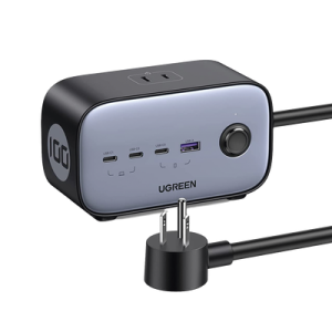 Cargador de Escritorio y Tomacorriente Múltiple | 3 Puertos USB-C | 1 Puertos USB-A | 3 Tomacorriente de CA | Tecnología GaN II | 1 USB 100W PD | Carga Rápida | Diseño Innovador en Forma de Cubo | Interruptor de Apagado.