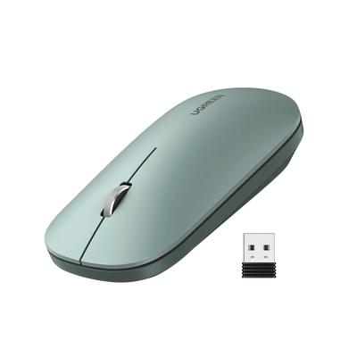 Mouse inalámbrico 2.4 GHz | Ultra Delgado y Silencioso | DPI 1000/1600/2000/4000 (Ajustable) | Alcance 10m | Scroll de Aluminio | Adaptable a diferentes superficies | Diseño suave al tacto | Contiene Receptor USB | Color Verde