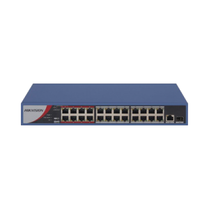 Switch PoE+ / No Administrable / 24 Puertos 100 Mbps PoE+ / 1 Puerto 1000 Mbps + 1 Puerto SFP Uplink / PoE hasta 250 Metros / 230 Watts