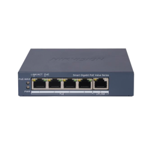 Switch Gigabit PoE+ / Administrable / 4 Puertos 1000 Mbps PoE+ / 1 Puerto 1000 Mbps Uplink / Configuración Nube Hik-PartnerPro / Modo Extendido hasta 300 Metros / 45 Watts