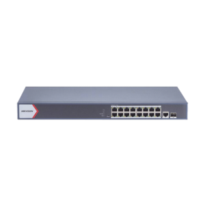 Switch Gigabit PoE+ / Monitoreable / 16 Puertos 1000 Mbps PoE+ / 1 Puerto 1000 Mbps de Uplink / 1 Puerto SFP / Configuración Remota desde Hik-PartnerPro / Modo Extendido hasta 300 Metros / 130 Watts