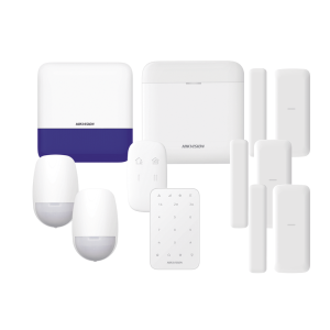 (AX PRO) KIT de Alarma AX PRO / Incluye: 1 Hub con batería de respaldo/ 2 Sensores PIR / 3 Contactos Magnéticos mini / 1 Control Remoto / 1 Sirena Inalambrica Exterior /1 Teclado Inalámbrico / WiFi / Compatible con Hik-Connect P2P