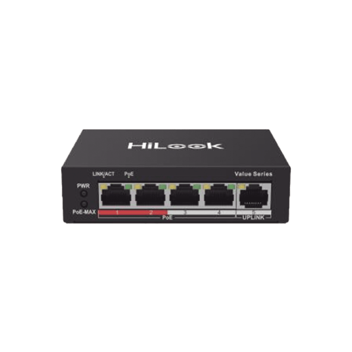 Switch PoE+ / 4 Puertos 10/100 Mbps PoE+ (af / at) / 1 Puerto 10/100 Mbps Uplink / Modo Extendido hasta 250 Metros / 35 Watts