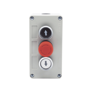 Botonera Triple con Boton de Stop Tipo Enclavado / Para Barreras Vehiculares, Operadores Corredizos y Abatibles.
