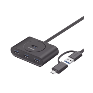 HUB USB-A y C 3.0 4 en 1 | Con Conector USB-C y USB-A | 4 Puertos USB-A 3.0 (5Gbps) | Cable de 25cm | Indicador Led | Ideal para Transferencia de Datos | Entrada Micro USB para alimentar equipos de mayor consumo.