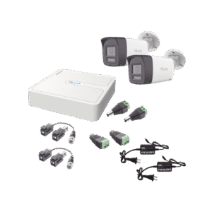 Kit HiLook Audio Bidireccional TurboHD 1080p / DVR 4 Canales / 2 Cámaras Bala (Exterior) con Bocina y Microfóno Integrado / 2 Fuentes de Poder / Accesorios