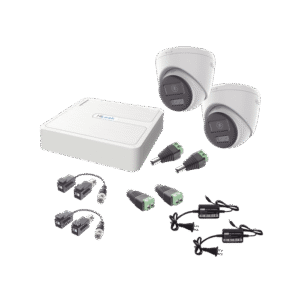 Kit HiLook Audio Bidireccional TurboHD 1080p / DVR 4 Canales / 2 Cámaras Turret (Exterior) con Bocina y Microfóno Integrado / 2 Fuentes de Poder / Accesorios
