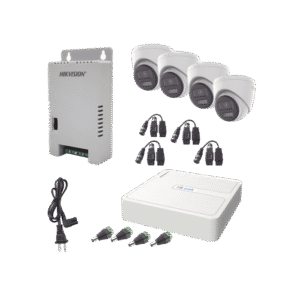 Kit HiLook Audio Bidireccional TurboHD 1080p / DVR 4 Canales / 4 Cámaras Eyeball (Exterior) con Bocina y Microfóno Integrado / 1 Fuente de Poder / Accesorios